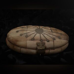 Vintage Camel Bone Oval Trinket Box with Sunburst Design